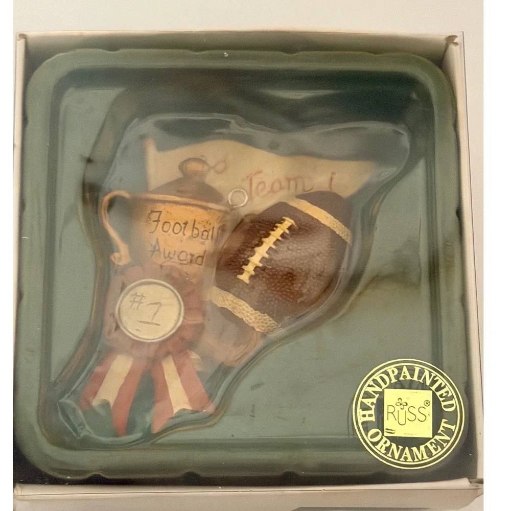 Russ Christmas Ornament Football Award Classic Memories Sports Decor Vintage